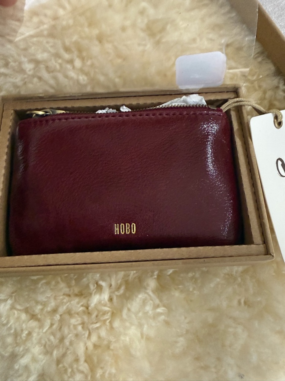HOBO Burgundy Leather Zip Key Pouch with Gold Logo - Picture 8 of 10